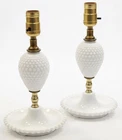 Vintage Milk Glass Hobnail Lamp Pair White Brass Leviton Cottagecore