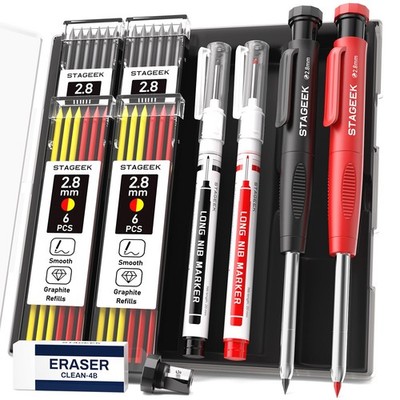 Carpenter Pencils with Sharpener, 2.8mm Mechanical Pencil Set with 26 Refills