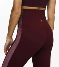 Lululemon Womens Align Super High Rise Garnet Velvet Trim Leggings Nulu Size 2