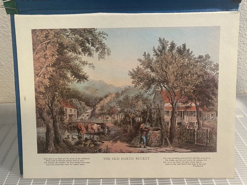 Currier Ives 1968 Book Print 9"x12" The Old Oaken Bucket with Woodworth Poem - Picture 1 of 1