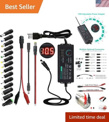Versatile 3V-24V 3A 72W Universal Power Supply with 14 Tips & Safety Features