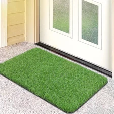 Artificial Grass Door Mat, Turf Front 1'5" x 2'6" (Rectangular), Green 