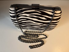 Moda In Pelle Zebra Leather Hair Clutch / Shoulder Bag. Black / D Brown / Cream