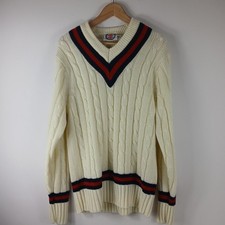 Vtg Gray Nicolls Men Sweater Sz XL / 44 V Neck Ivory White Acrylic Cable Knit