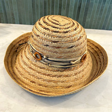 Scala Women s Woven Straw Sun Hat Wide Brim Beige/Brown with ring accents OS