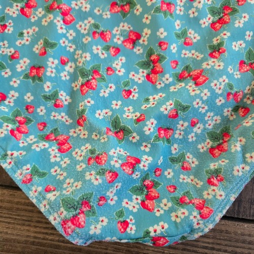 Mini Boden Girls Swimsuit 9/10 Yrs Blue Red Strawberry Floral One Piece Ruffle - Picture 4 of 5