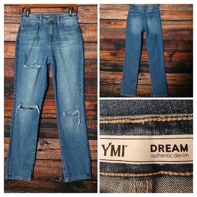 YMI Dream Jeans Size 3 26 High Rise Ankle Straight Distressed Blue Denim 