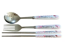 Hello Kitty Utensil Set Spoon Fork Chopsticks Kids Kitchen Dining Cute Design