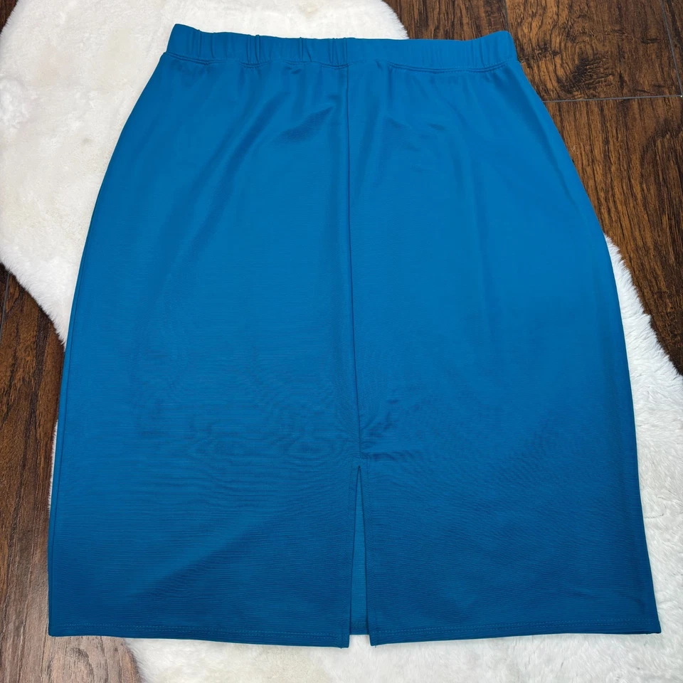 Falda de punto líquido Susan Graver grande azul cintura elástica elástica elástica para mujer Foto 4 de 4