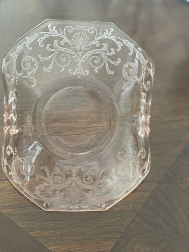 Vintage rosa Vertiefung Fostoria Glas Bon Bon Schale Schleife Griff Ätzung 6 3/4" - perfekt!  - Bild 9 von 11