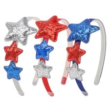 4th of July Patriotic Star Headband 3Pcs Glitter Red White Blue Star Hair