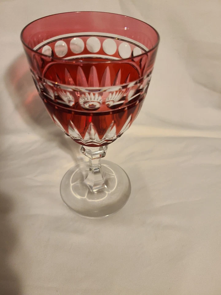 Vintage Val St. Lambert Fine Ruby Cut To Clear Crystal Glass Goblet - Image 2 of 4