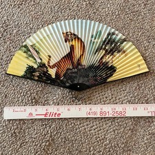 Vintage Metal  Paper Hand Fan Fold Up 1950-1960 China Tiger