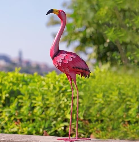33'' Pink Metal Flamingo Decorative Garden Sculpture Indoor Outdoor, Large