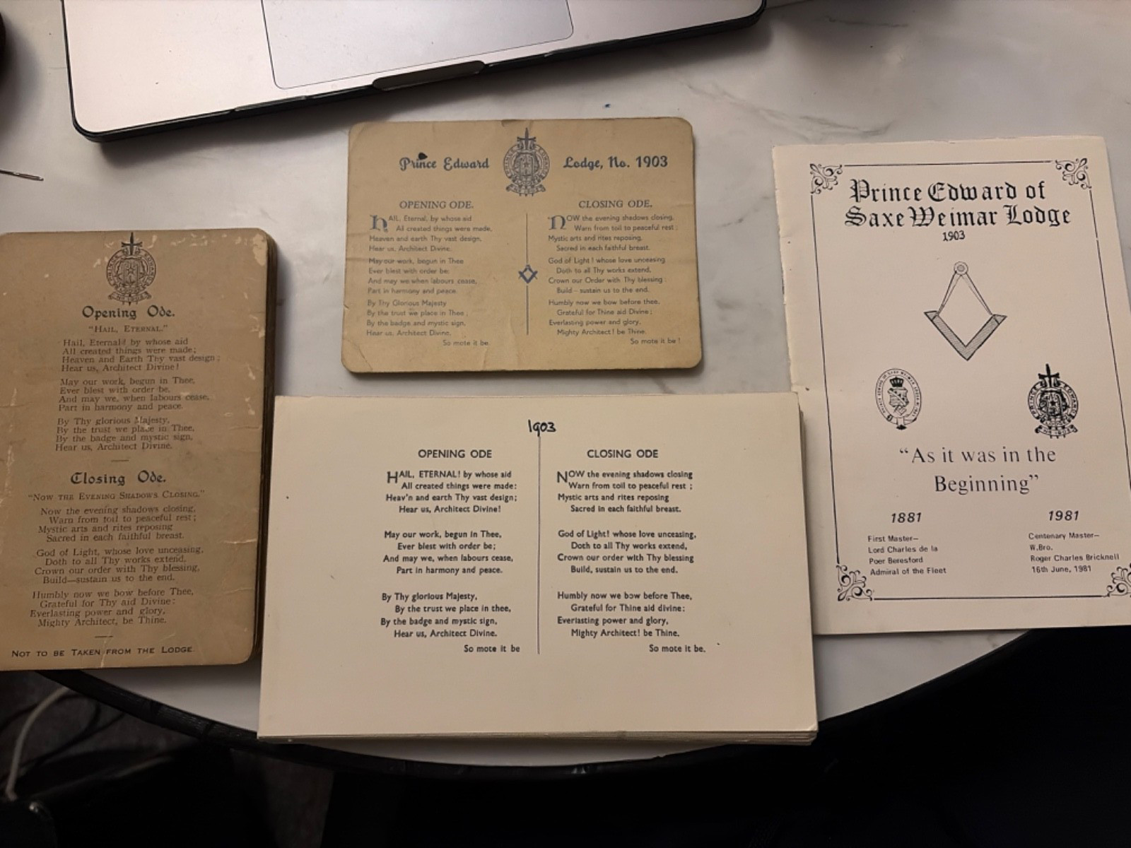 Antique Masonic Ritual Odes Lot c.1903 - Prince Edward of Saxe-Weimar Lodge