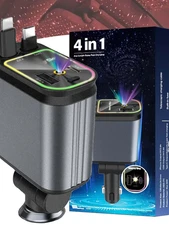 4 in 1 Retractable Fast Car Charger with Starlight 66W USB C for iPhone &Android