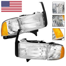 For 1994-2002 Dodge Ram 1500 94-02 2500 3500 Headlights Headlamp Pair Chrome Dot