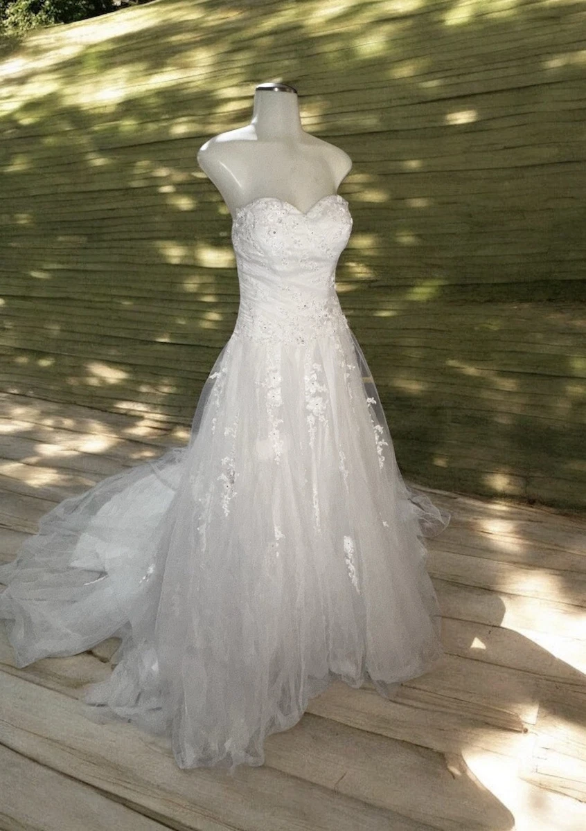 open lace back dress Davids Bridal Short Organza Floral Detail Wedding Gown
