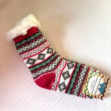 Winterlace Sherpa Lined Socks with Gripper Bottoms. Pink, Green, Gray, White