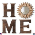 Wood Home Sign with Sunflower Mirror, Rustic Wall Art for Living Room Decor