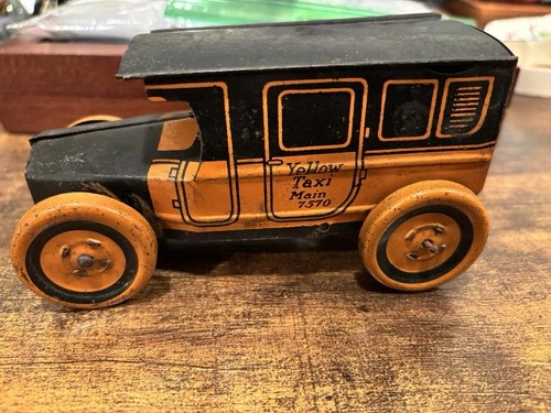 Vintage J. Chein YELLOW TAXI MAIN 7570 Tin Toy 1920s Missing Parts