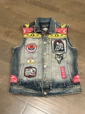 Vintage Inspired Heritage by America Biker Patched Denim Vest Size Large 
