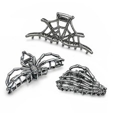 3 PCS Large Metal Spider Web Skeleton Hand Hair Claw Clips Halloween Goth