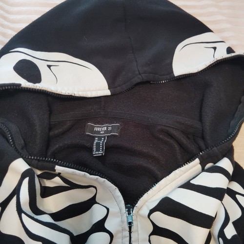 Forever 21 Mens M Black Skeleton Hoodie Full Zip Halloween - 第 5/6 張圖片