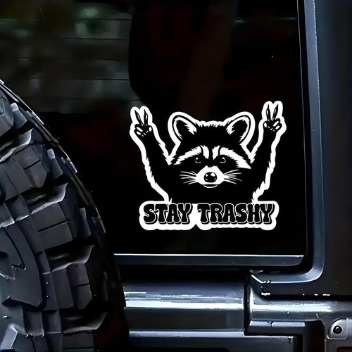 Stay Trashy Cartoon Raccoon Pattern Car Sticker Waterproof Self Adhesive Decor P - Picture 4 of 5