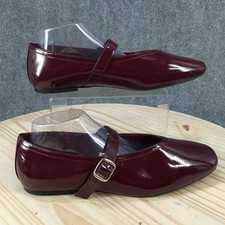 A New Day Mary Jane Flats Womens 11 Buckle Patent Faux Leather Burgundy NEW