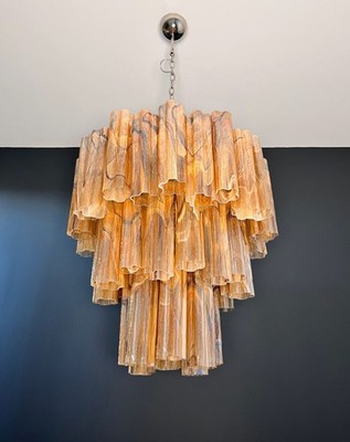Large three-Tier Murano Glass Tube Chandelier - amber black albaster