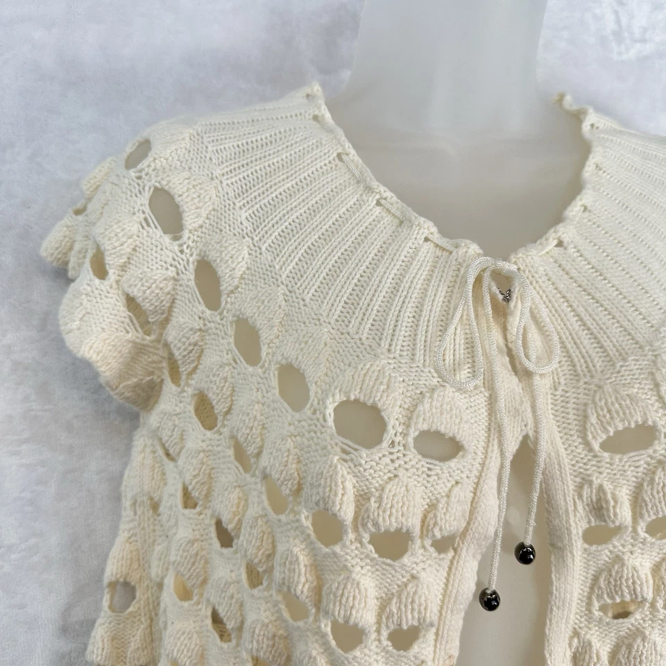 Cárdigan Recortado Vintage Intuitions Top Mujer S Marfil Crochet Hada Coqueta Y2K Foto 2 de 4