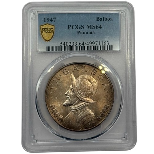 1947-Panama Silver Balboa-PCGS MS 64-Beautiful Toning-Classic World Silver Coin