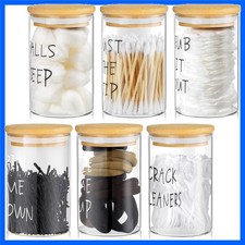 6-Piece Apothecary Glass Jars Set with Bamboo Lids for Bathroom Organization