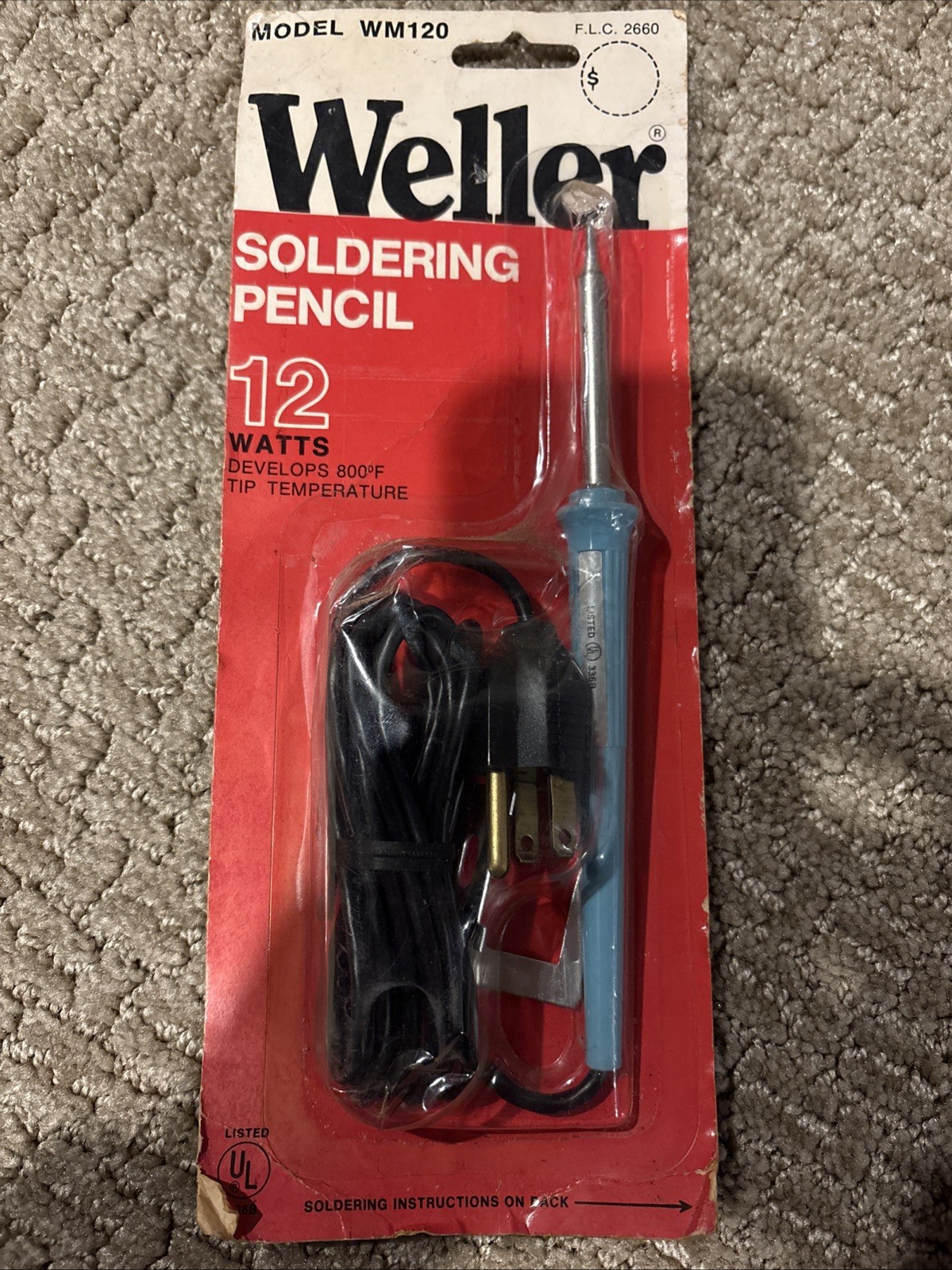 Vintage WELLER WM120 336B PENCIL THIN SOLDERING IRON 120 VOLT, 12 WATT Unopened!