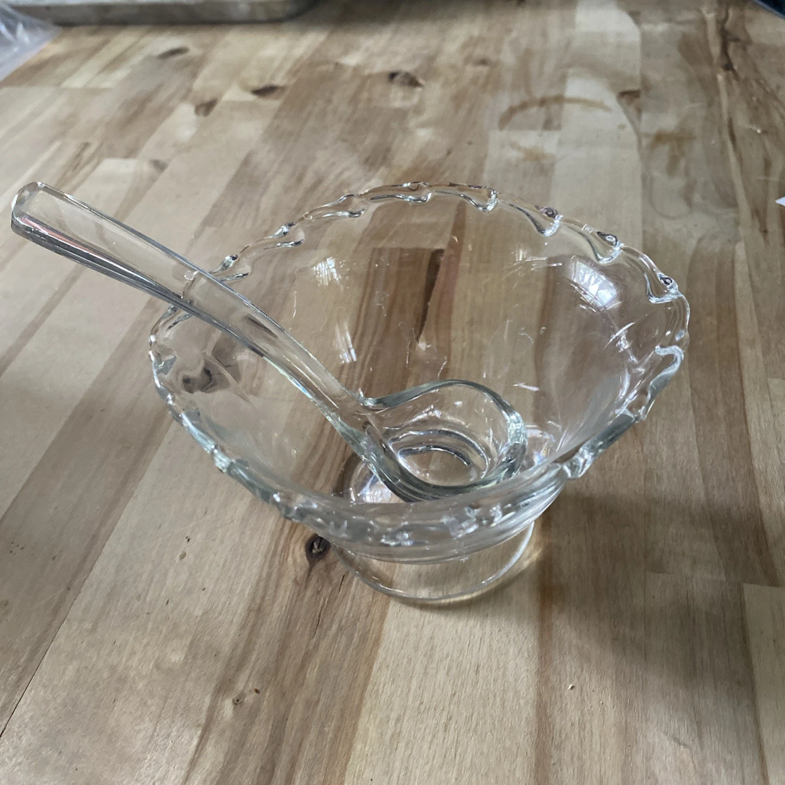 Vtg Fostoria Century Mayo/Sauce Bowl Matching Ladle In Elegant Pressed Glass