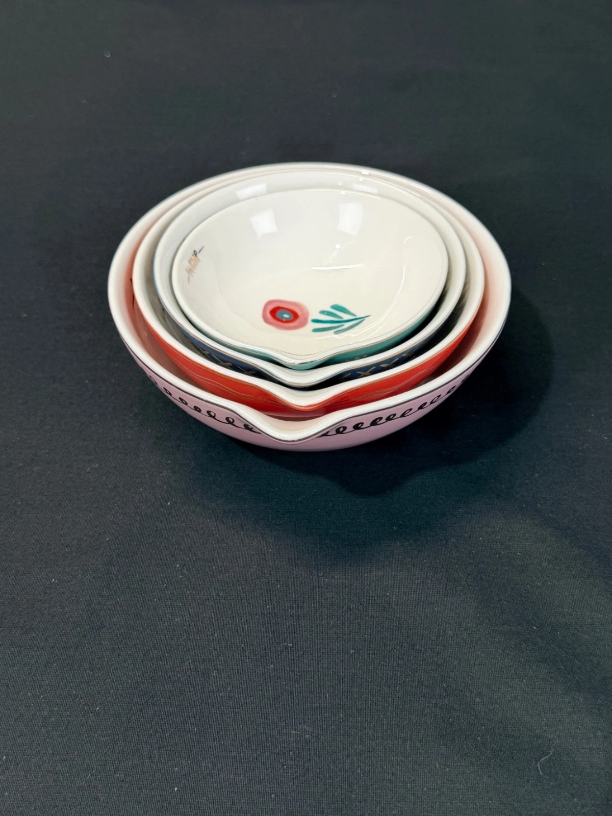 One Hundred 80 Degrees Ceramic Multi Color Measuring Cups Set of 4 ~ USED VG