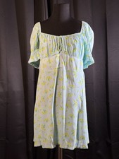Faithfull The Brand Floral Puff Sleeve Mini Dress Blue Yellow Cottagecore Medium