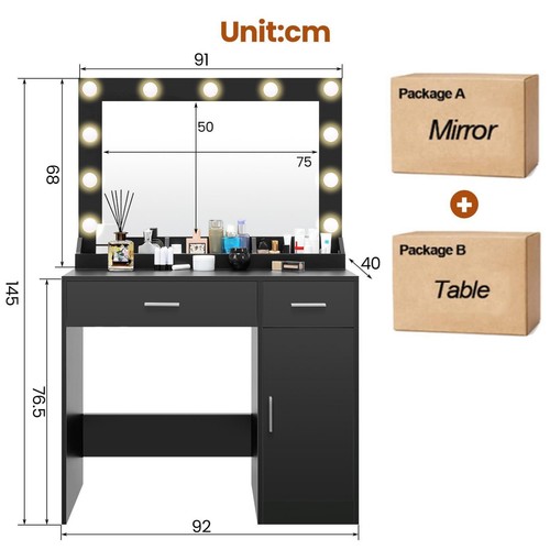 LED Schminktisch Frisiertisch mit 2/5 Schubladen und Steckdosen 1 Schrank Modern - Bild 35 von 67