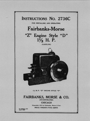 Fairbanks Morse 1½, 3 and 6 HP Z Instructions No. 2548C (please read description