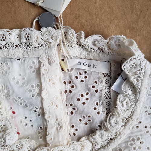 Doen Ivory White Organic Cotton Eyelet Lace Ruffle Top XL NWTs - Imagen 9 de 16