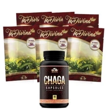 Chaga Capsules + Detox Tea All Organic Healthy Cleansing Formula 6 Weeks Supply