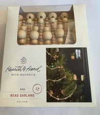 Hearth & Hand MAGNOLIA Christmas Tree Bead Garland 12' Wooden 2 Color 2020 New