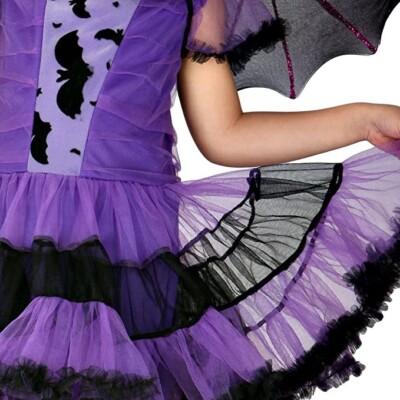 Tutukyle Costume Pipistrello Bambina 4 Pezzi Halloween Costume da Pipistrello per Bambini con Cerchio per Capelli+Gonna Tutù+Ali+Bacchetta Costume Pipistrello Ragazza per Halloween Carnevale Cosplay
