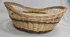 Vtg Wicker Basket with Handles 2 Tone Ornately Made No Glue 14x12x5.5