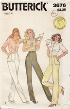 Butterick 3676 Tapered, Narrow & Straight Leg Pants w Patch Pockets Sz 14 UNCUT