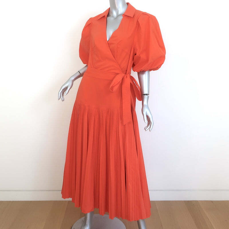 Jonathan Simkhai Marny Puff Sleeve Pleated Wrap Dress Orange Size Large Jonathan Simkhai Marny Puff Sleeve Pleated Wrap Dress Orange Size Large