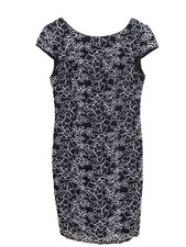 Adrianna Papell Black Lace Sheath Dress Size 4 Textured Floral Summer Artsy