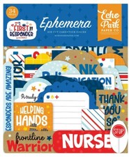 New! 1 Pack of Echo Park Paper FIRST RESPONDER Ephemera Die Cut Cardstock Pieces