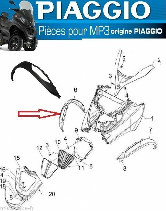 Garde-boue avant droit Piaggio MP3 300 : réparez votre carénage cassé 2010-2013